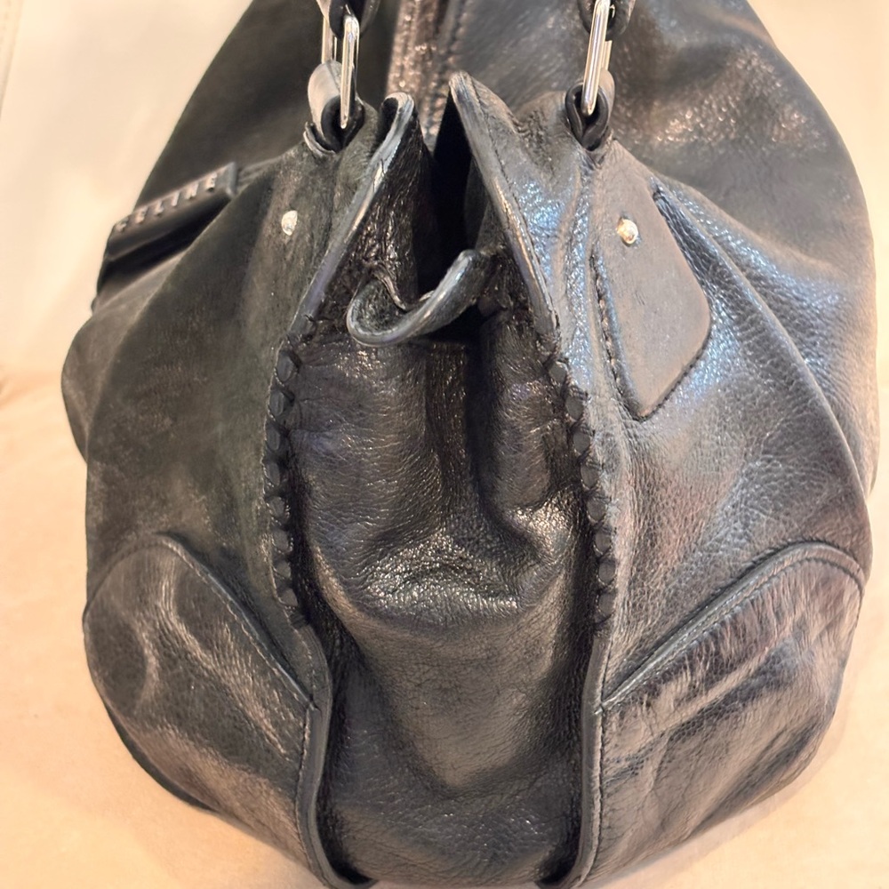 CELINE Vintage ‘Bittersweet’ Gunmetal Black Lambskin Leather Hobo Bag - Picture 7 of 16
